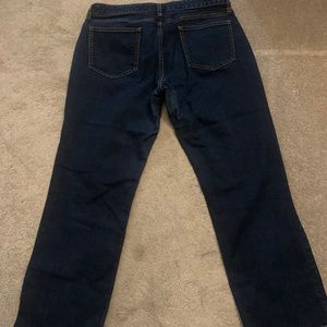 Gap, dark wash premium curvy straight leg jeans.